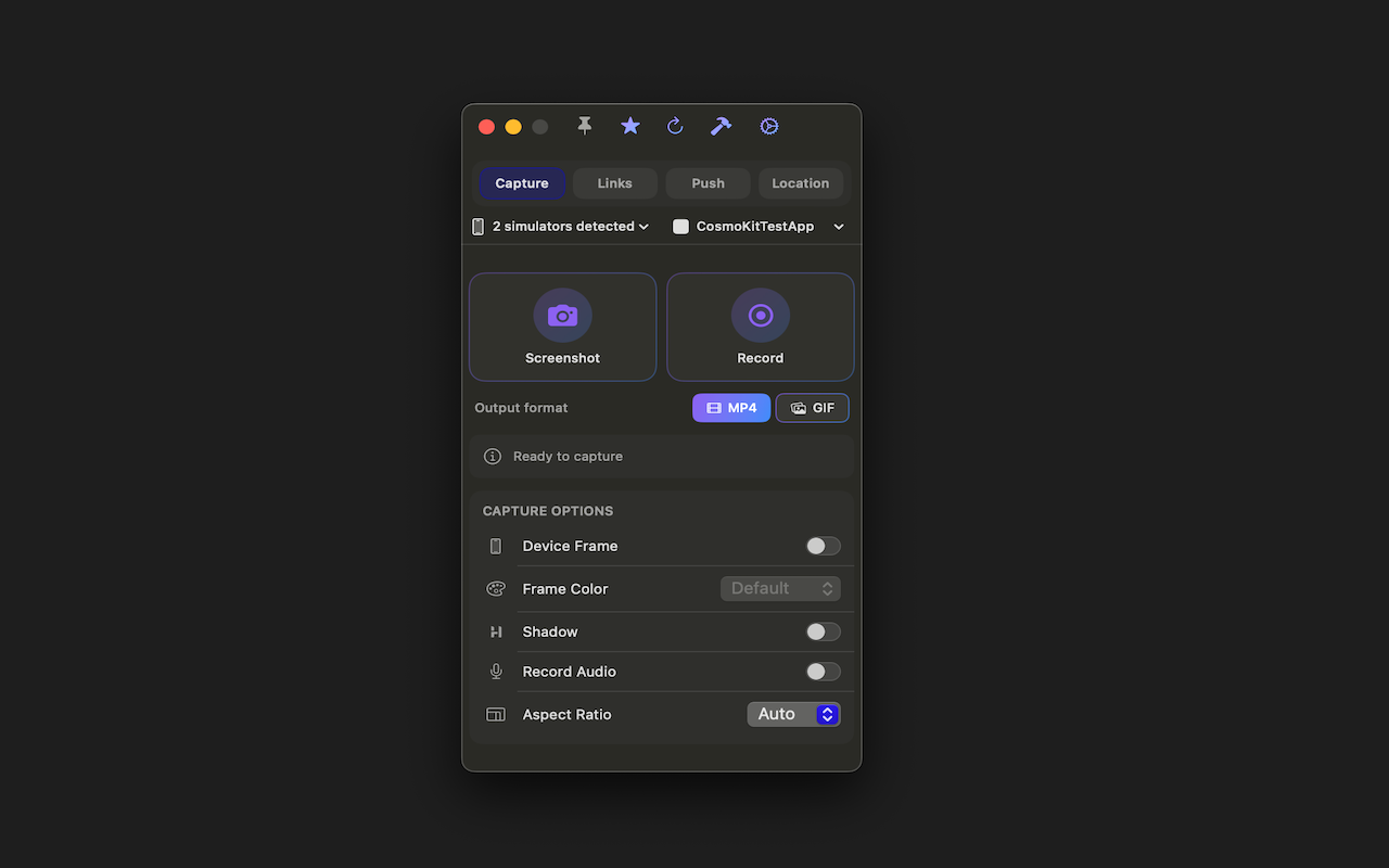 Capture — options panel